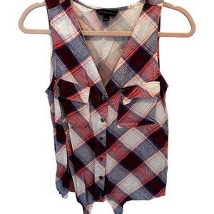 Cute shirt/tank, flannel. Ties at bottom of shirt.